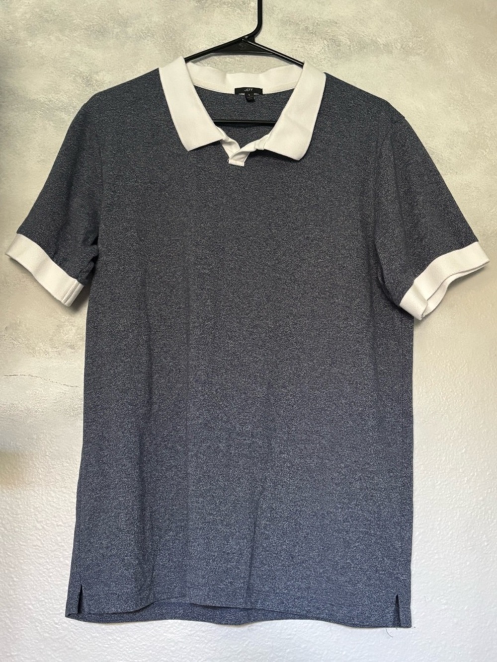 JEFF Short Sleeve The Bergen Polo Shirt Blue White Point Collar Large Knit Light